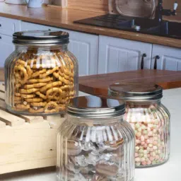 Goodhomes Transparent & Silver Glass Storage Jar With Lid - Set of 3-25