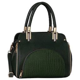 HiLEDER Green Textured Medium Satchel Handbag-image-64