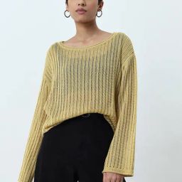 LOV by Westside Yellow Knitted Cardigan-image-46