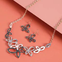 Sohi Black & Silver Metallic Butterfly Jewellery Set-23