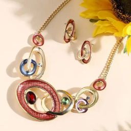 Sohi Multicolor Circular Cluster Jewellery Set-32