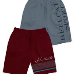 HELLCAT Kids Grey & Maroon Printed Shorts (Pack Of 2)-image-78