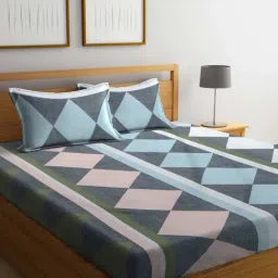 Klotthe Printed Multicolor 300 TC Cotton Blend King Bed Sheet with 2 Pillow Covers-image-26