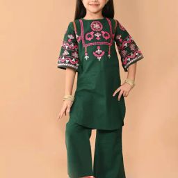 LilPicks Kids Green Embroidered Kurta with Plazzos-image-42