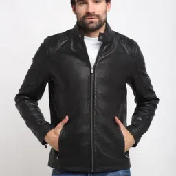 Teakwood Leathers Black Mandarin Collar Leather Jacket-picture-25