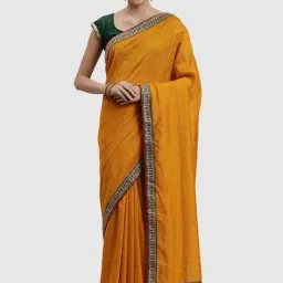 Mohey Yellow Embroidered Saree With Unstitched Blouse-image-3