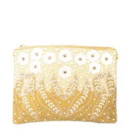 NR by Nidhi Rathi Gold Canvas Clutch-image-69