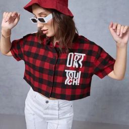 Bewakoof Red & Black Check Cropped Shirt-picture-26