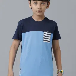 Under Fourteen Only Kids Blue Cotton Color Block T-Shirt-image-36
