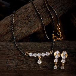 Saraf RS Jewellery Gold Plated Black & White AD -Studded & Beaded Mangalsutra With Earrings-14
