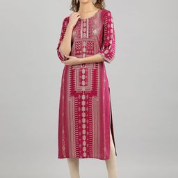 AURELIA Women Magenta & Off White Ethnic Motifs Printed Kurta-image-50
