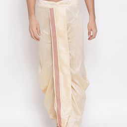 VASTRAMAY Men Gold-Coloured & Red Embroidered Dhoti-picture-20