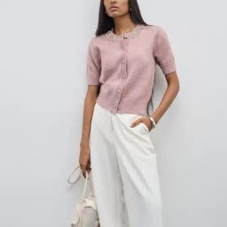 Wardrobe by Westside Pink Embellished Knitted Cardigan-picture-48
