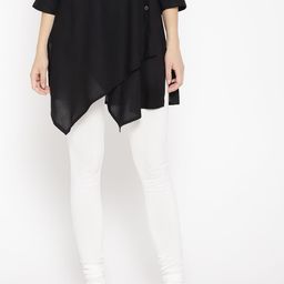 AURELIA Off-White Solid Cotton Churidar Leggings-32
