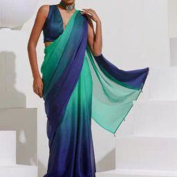Swtantra Green & Blue Tie & Dye Saree With Unstitched Blouse-picture-15