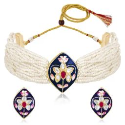 Peora Gold Plated Synthetic Stone & Beads Necklace Earrings Ethnic Jewellery Set-image-98