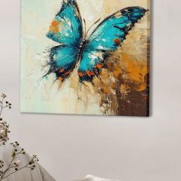 Art Street Blue Large Stretched Butterfly Canvas Painting-picture-28