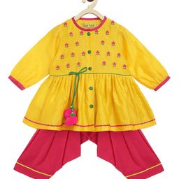 Tiber Taber Girls Yellow & Red Yoke Design Kurti with Dhoti Pants & Dupatta-picture-12