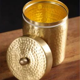 Peepul Tree Gold Brass Hammered Jar With Lid For Tea, Sugar & Spice (450ml) image 2