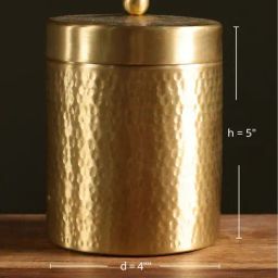 Peepul Tree Gold Brass Hammered Jar With Lid For Tea, Sugar & Spice (1400ml) - Set of 2 image 5