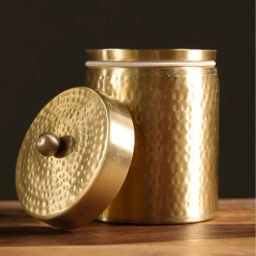 Peepul Tree Gold Brass Hammered Jar With Lid For Tea, Sugar & Spice (450ml)-2
