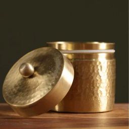 Peepul Tree Gold Brass Hammered Jar With Lid For Tea, Sugar & Spice (250ml)-39