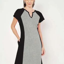 Brinns Black & Grey Cotton Regular Fit Color-Block Dress-picture-1