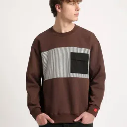 The Bear House Brown Cotton Regular Fit Colour Block Sweatshirt-image-32
