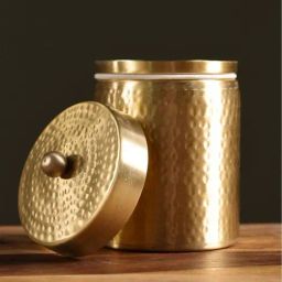 Peepul Tree Gold Brass Hammered Jar With Lid For Tea, Sugar & Spice (1400ml) - Set of 2 image 2