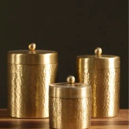 Peepul Tree Gold Brass Hammered Jars With Lid - Set of 3 image 3