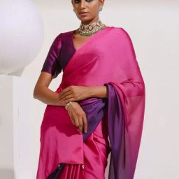 Swtantra Pink & Purple Tie & Dye Saree With Unstitched Blouse-picture-40