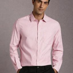 Louis Philippe Pink Regular Fit Stripes Formal Shirt-image-5