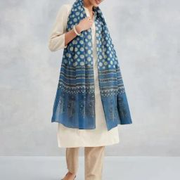 Fabindia Blue Cotton Printed Stole-picture-41
