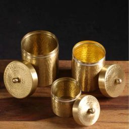 Peepul Tree Gold Brass Hammered Jars With Lid - Set of 3 image 2