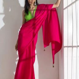 Swtantra Pink Plain Saree With Unstitched Blouse-image-79