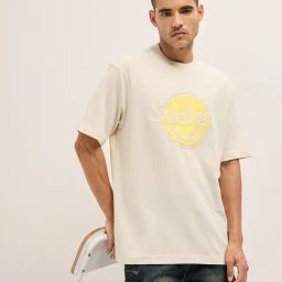 The Bear House Cream Cotton Oversized Printed T-Shirt-image-23