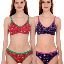 AROUSY Red & Blue Cotton Printed Bra Panty Set - Pack Of 2-image-100