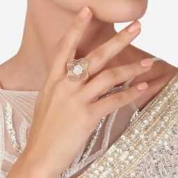 Zaveri Pearls Rose Gold Dazzling Cubic Zirconia Party Bling Brass Adjustable Finger Ring-ZPFK16199-34