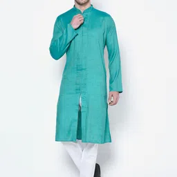 DEYANN Men Sea Green Woven Design A-Line Kurta-image-20