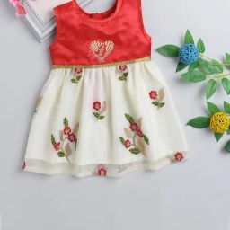 Many Frocks Kids Red & Cream Embroidered Dress-image-88