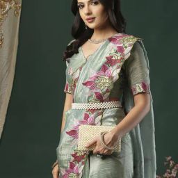 Saree Mall Sea Green Organza Embroidery Saree with Blouse Piece-picture-24