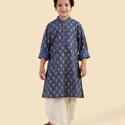 Fabindia Navy Cotton Hand Block Printed Long Kurta-picture-31