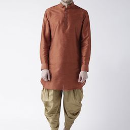 DEYANN Men Orange & Khaki Solid Kurta with Patiala-image-70