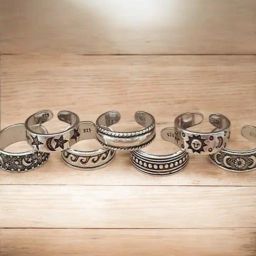 OOMPH Oxidized Silver Bohemian Toe Rings Pack of 7-image-89