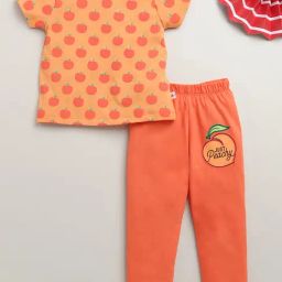 Bumzee Girls Peach Cotton Graphic T-Shirt with Pyjama-image-41