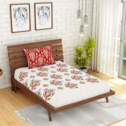 Spaces ATRIUM ECOM Red & White Cotton 144 TC Single Bedsheet with 1 Pillow Cover-59