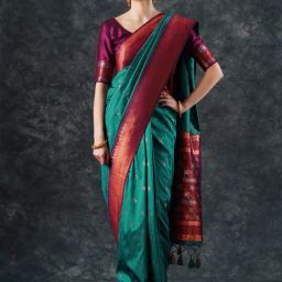 Saree Mall Blue Woven Sarees With Unstitched Blouse-image-52