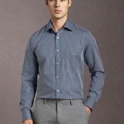 Louis Philippe Navy Cotton Regular Fit Striped Shirt-picture-46