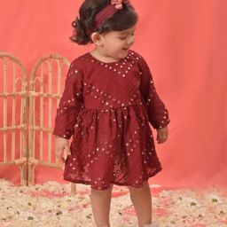 VASTRAMAY Girls Maroon Embroidery Dresses-image-96