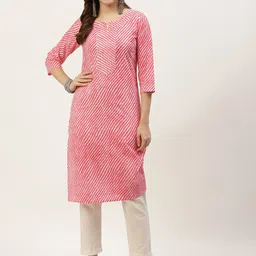 FERANOID Women Red & White Bandhani Printed Gotta Patti Tiering Kurta-10